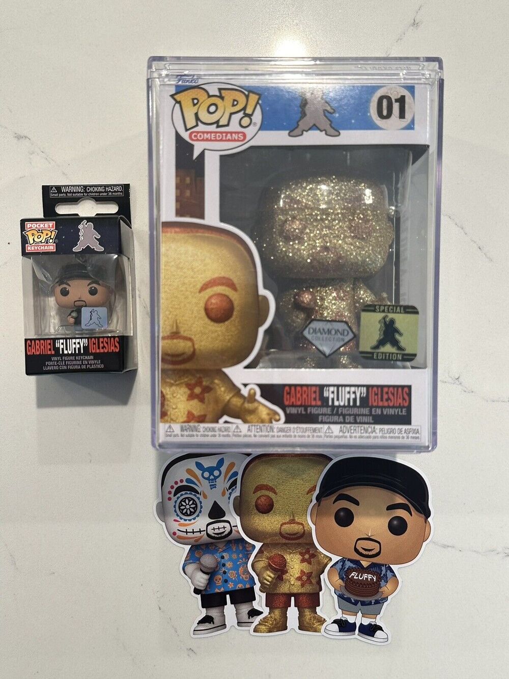 Gold Gabriel “fluffy” Iglesias Diamond Funko Pop RARE W/ POP PROTECTOR/Stickers